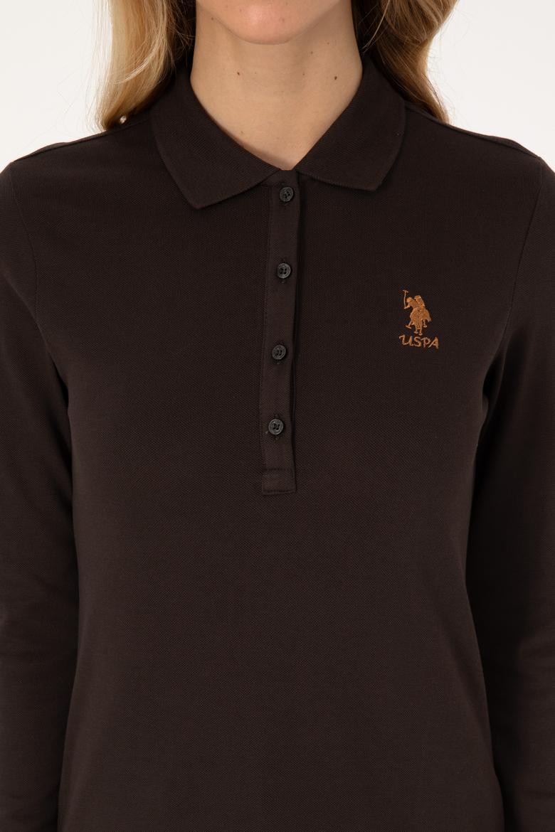 Kadın Kahverengi Basic Polo Yaka Sweatshirt - 50317627030