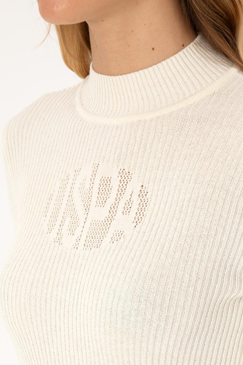 Kadın Krem Yarım Balıkçı Yaka Kazak