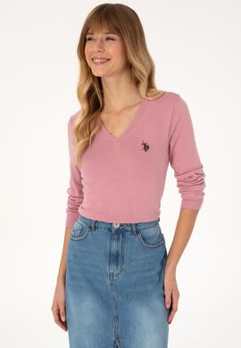 Kadın Pembe V Yaka Basic Kazak - 50313590088