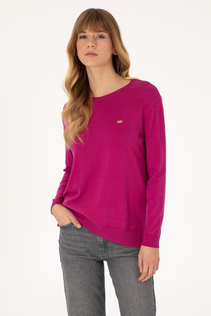 Kadın Pembe Bisiklet Yaka Basic Kazak