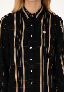 Kadın Siyah Uzun Kollu Çİzgili Gömlek - 50309071008