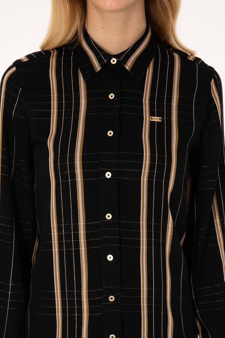 Kadın Siyah Uzun Kollu Çİzgili Gömlek - 50309071008