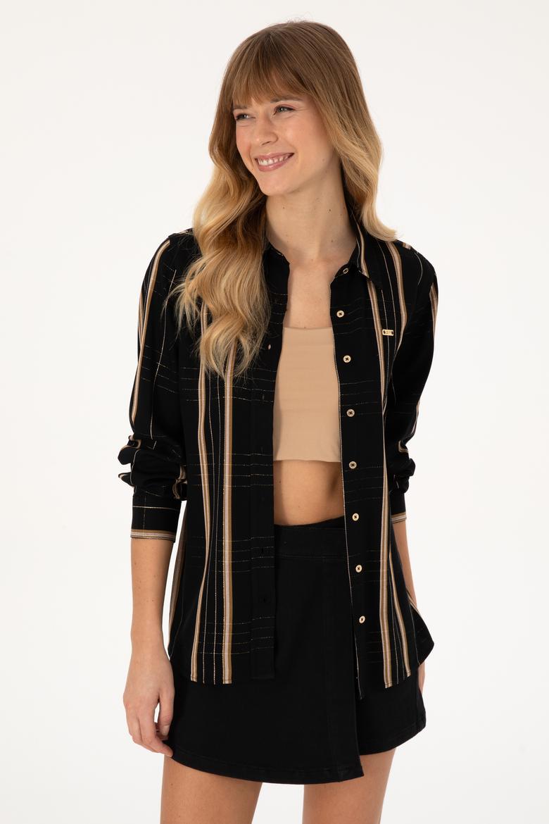Kadın Siyah Uzun Kollu Çİzgili Gömlek