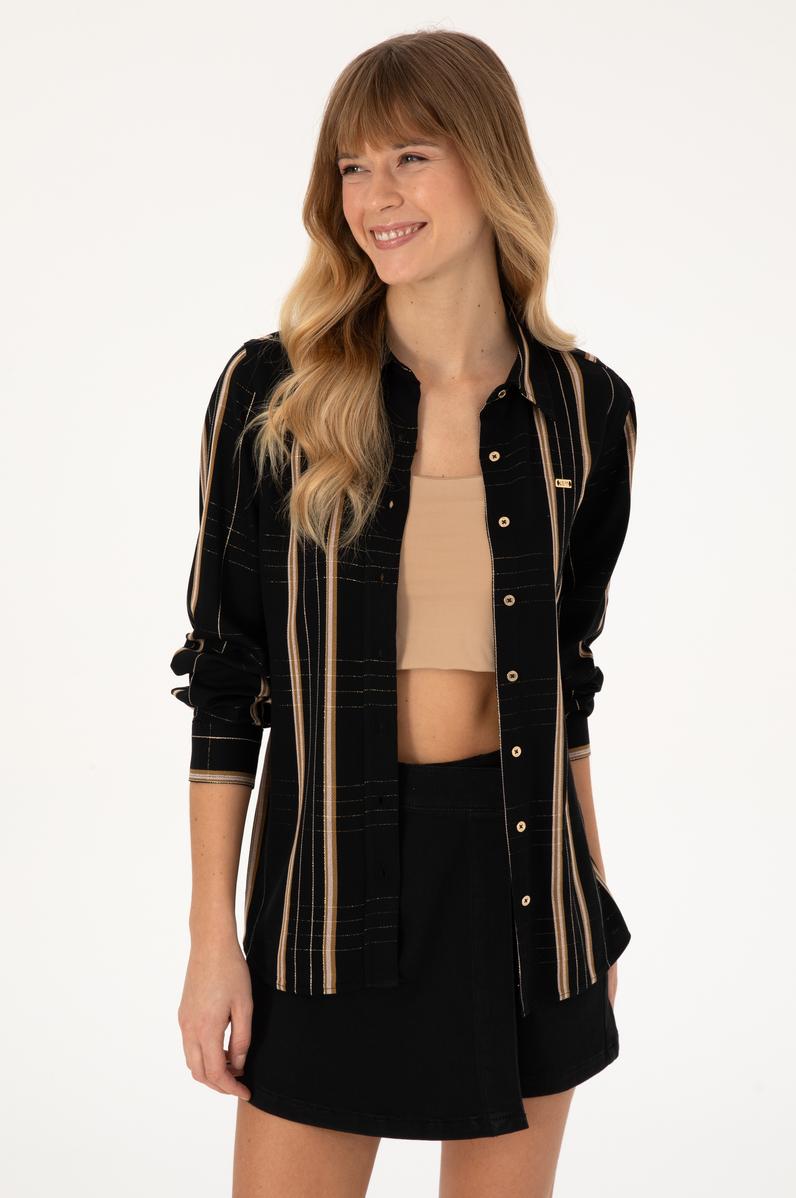 Kadın Siyah Uzun Kollu Çİzgili Gömlek