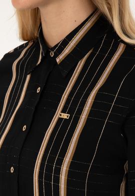 Kadın Siyah Uzun Kollu Çİzgili Gömlek - 50309071008