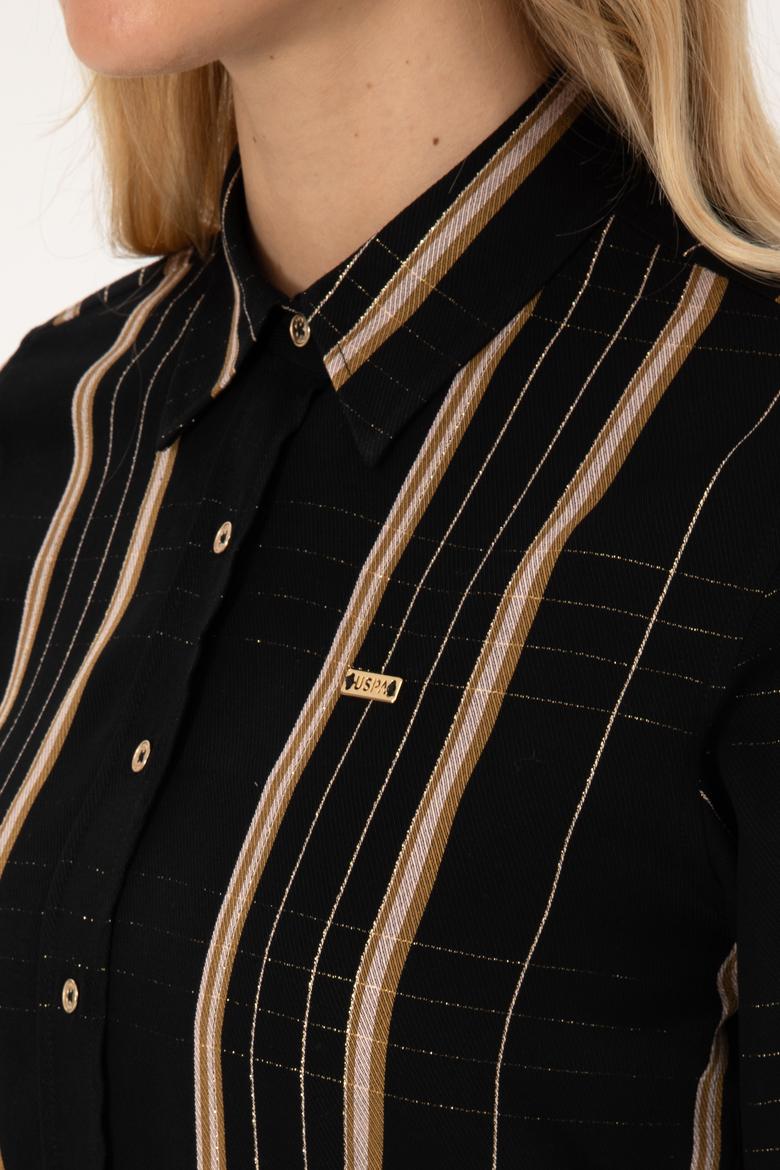 Kadın Siyah Uzun Kollu Çİzgili Gömlek - 50309071008