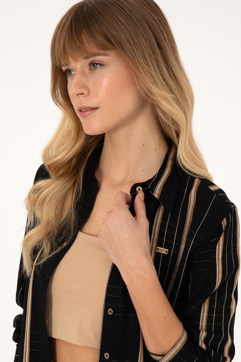 Kadın Siyah Uzun Kollu Çİzgili Gömlek - 50309071008