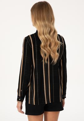 Kadın Siyah Uzun Kollu Çİzgili Gömlek - 50309071008