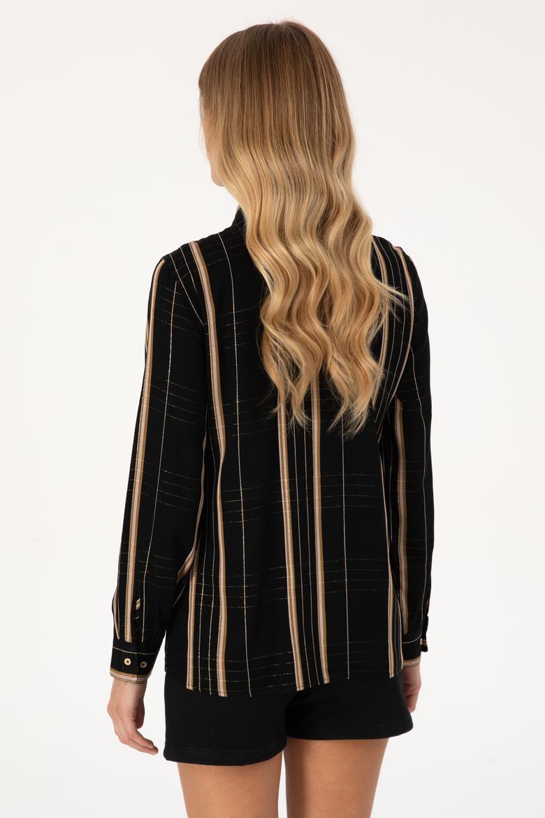 Kadın Siyah Uzun Kollu Çİzgili Gömlek - 50309071008