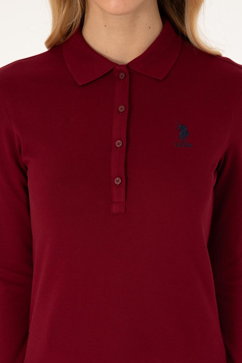 Kadın Bordo Basic Polo Yaka Sweatshirt - 50317627005