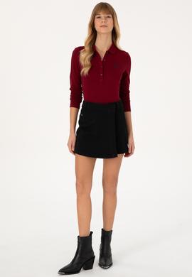 Kadın Bordo Basic Polo Yaka Sweatshirt - 50317627005