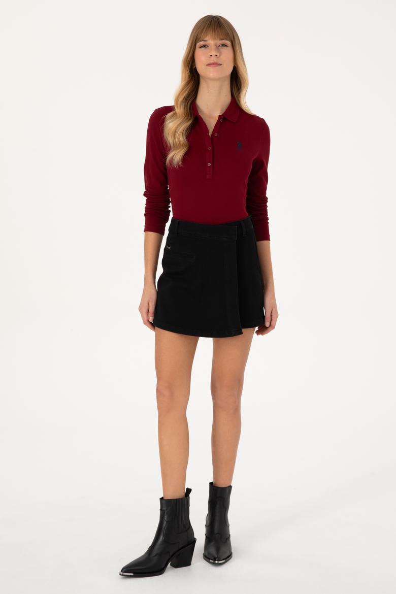 Kadın Bordo Basic Polo Yaka Sweatshirt - 50317627005