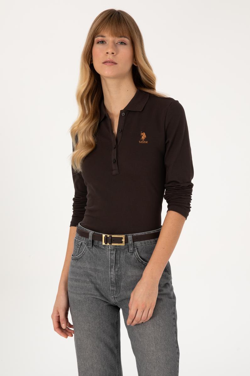 Kadın Kahverengi Basic Polo Yaka Sweatshirt
