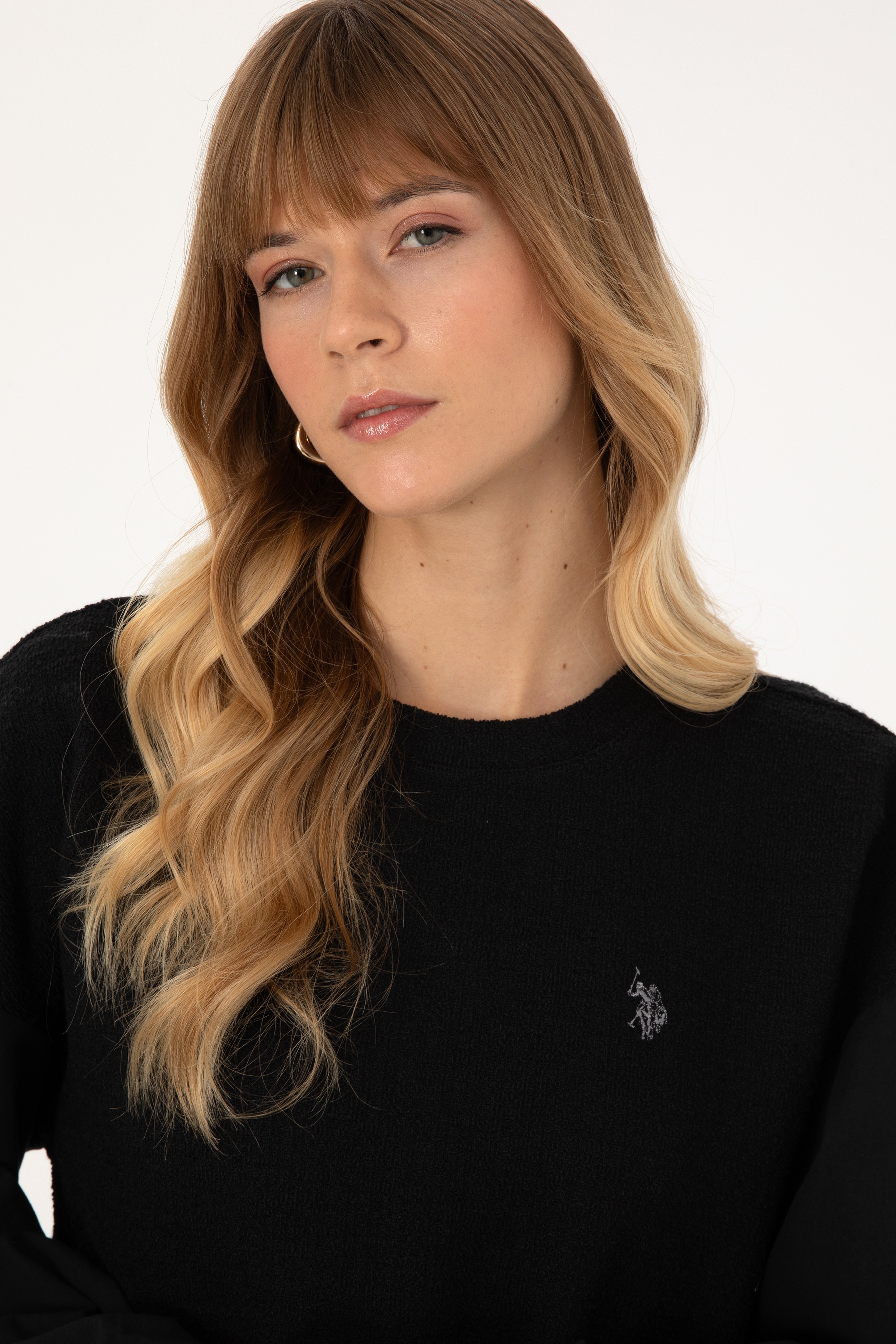 Kadın Siyah Bisiklet Yaka Sweatshirt - Image 2