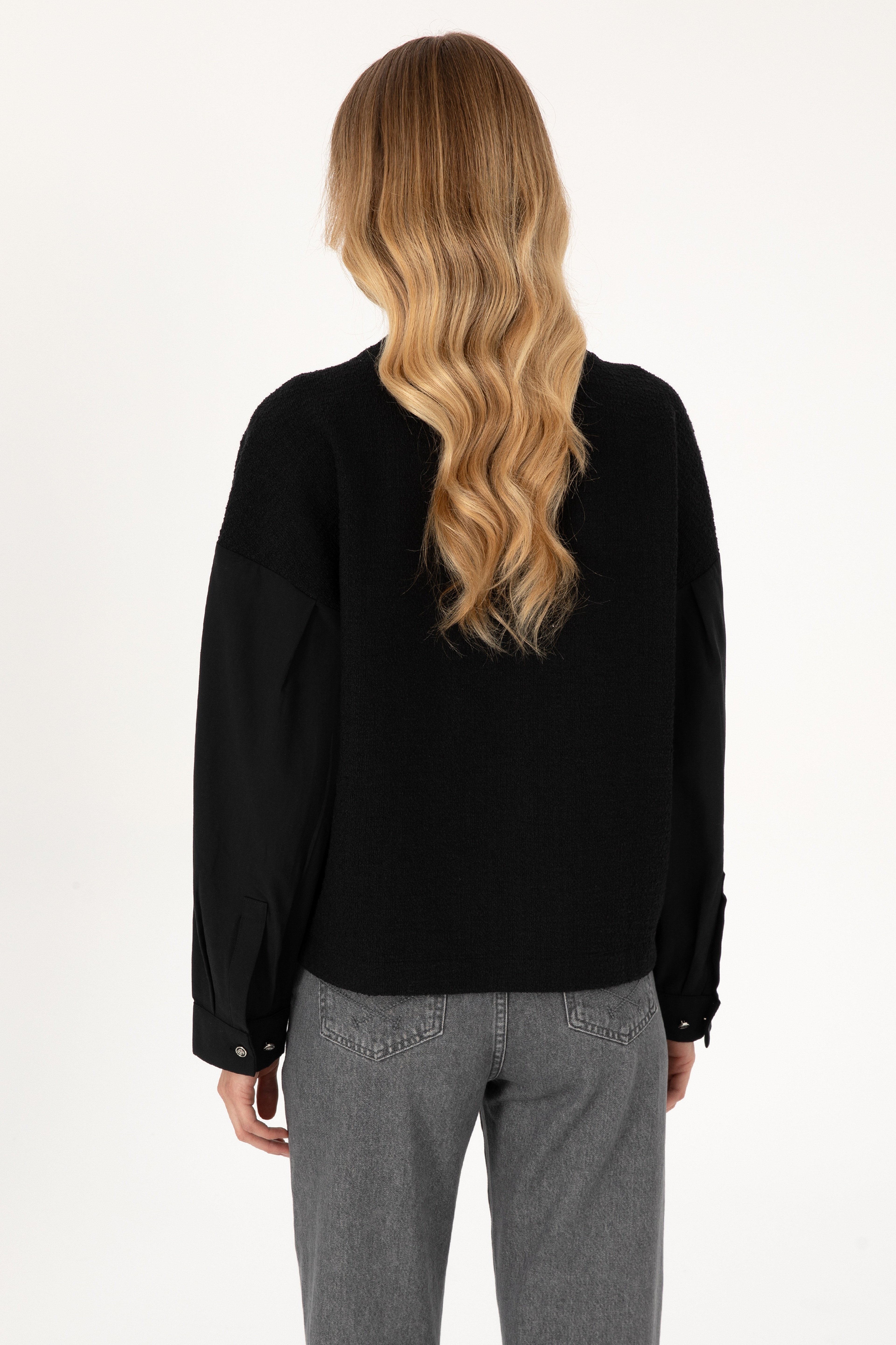 Kadın Siyah Bisiklet Yaka Sweatshirt