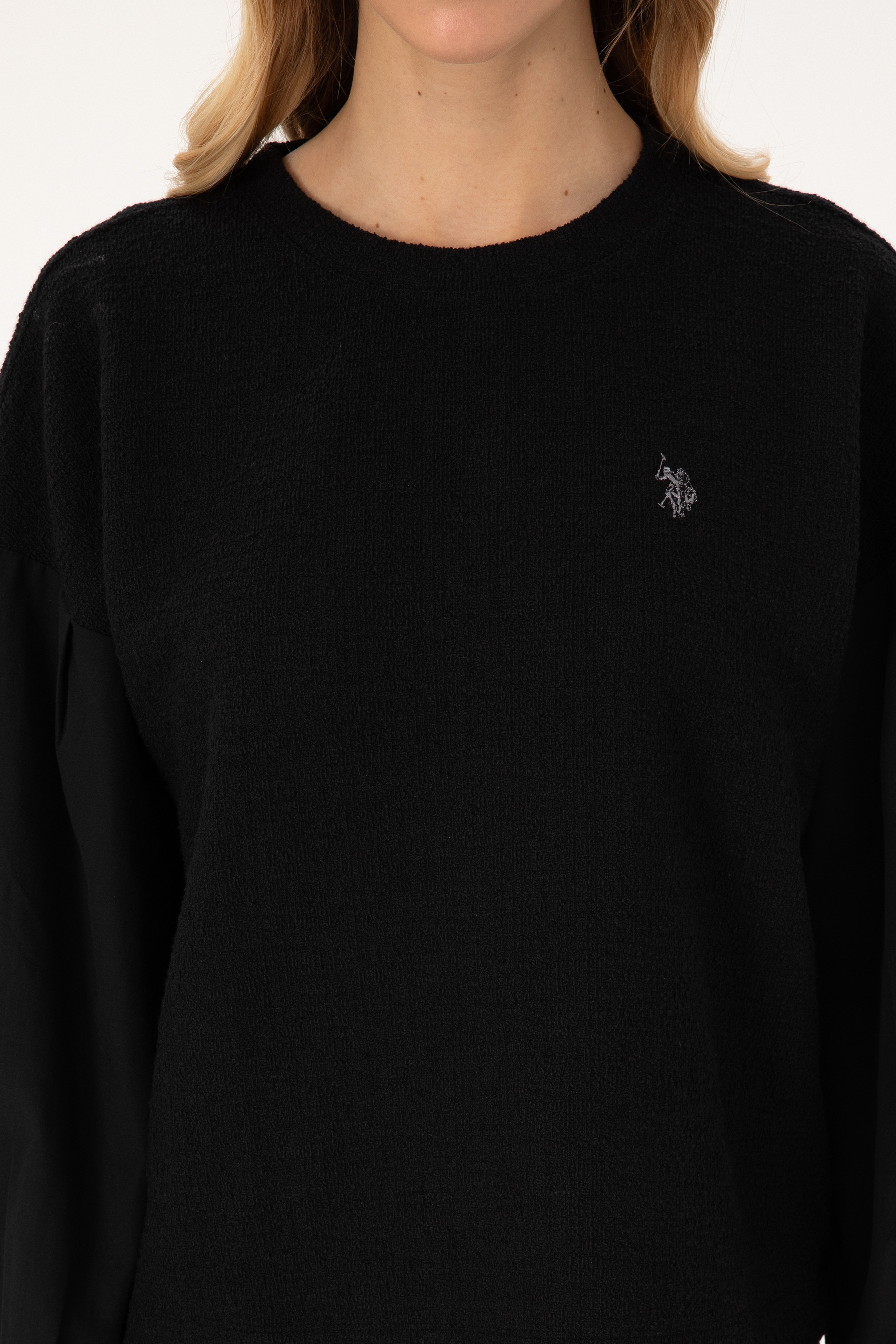 Kadın Siyah Bisiklet Yaka Sweatshirt - Image 6