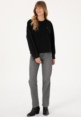 Kadın Siyah Bisiklet Yaka Sweatshirt - 50309052007