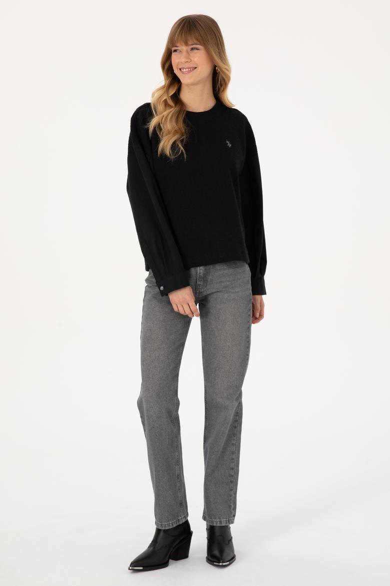 Kadın Siyah Bisiklet Yaka Sweatshirt - 50309052007