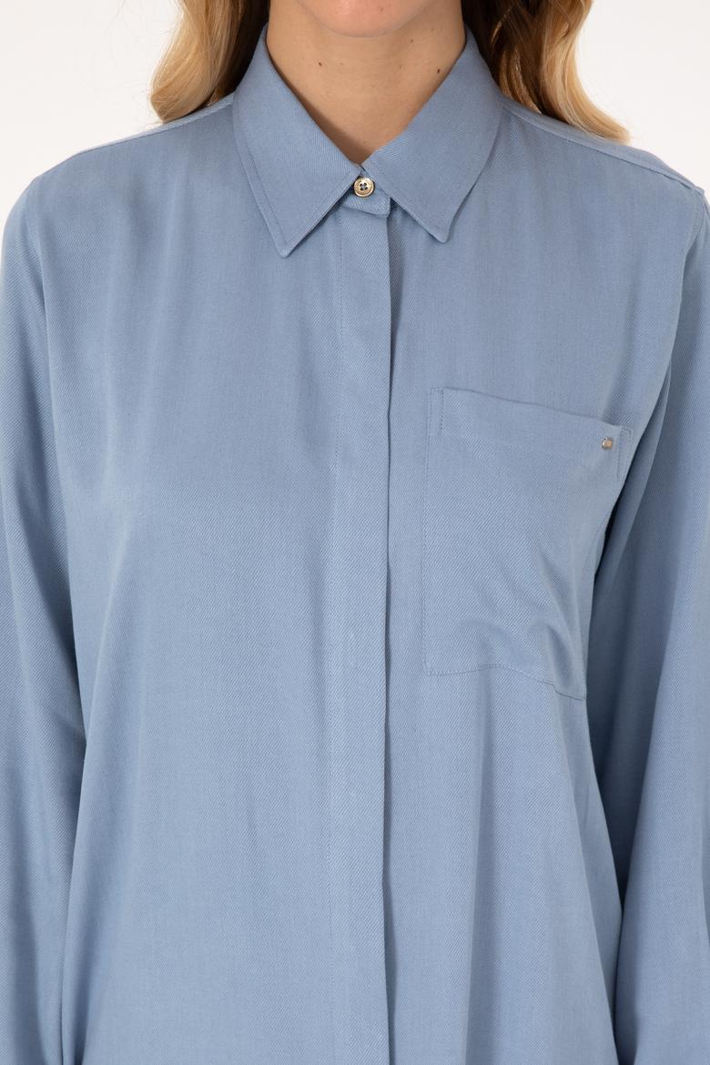 Kadın Açık Mavi Dokuma Elbise - 50317615023