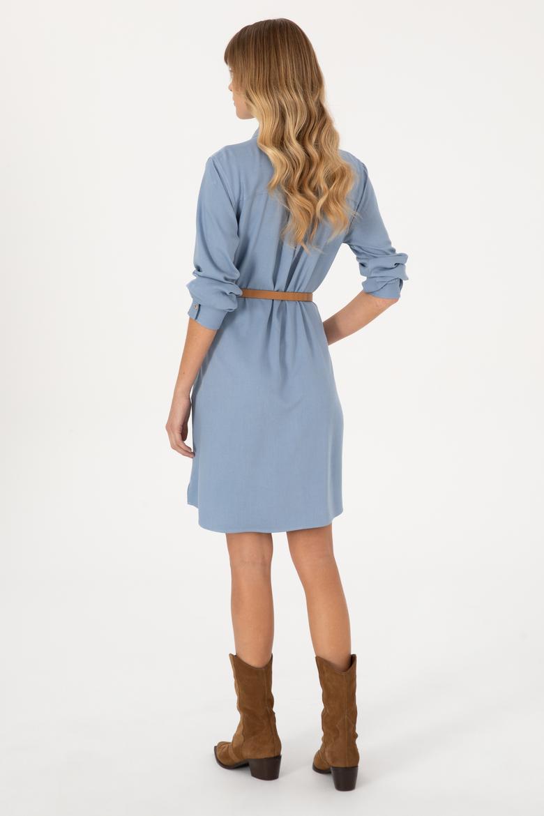Kadın Açık Mavi Dokuma Elbise - 50317615023
