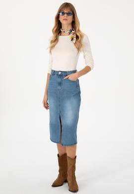 Kadın Mavi Jean Etek - 50309424012