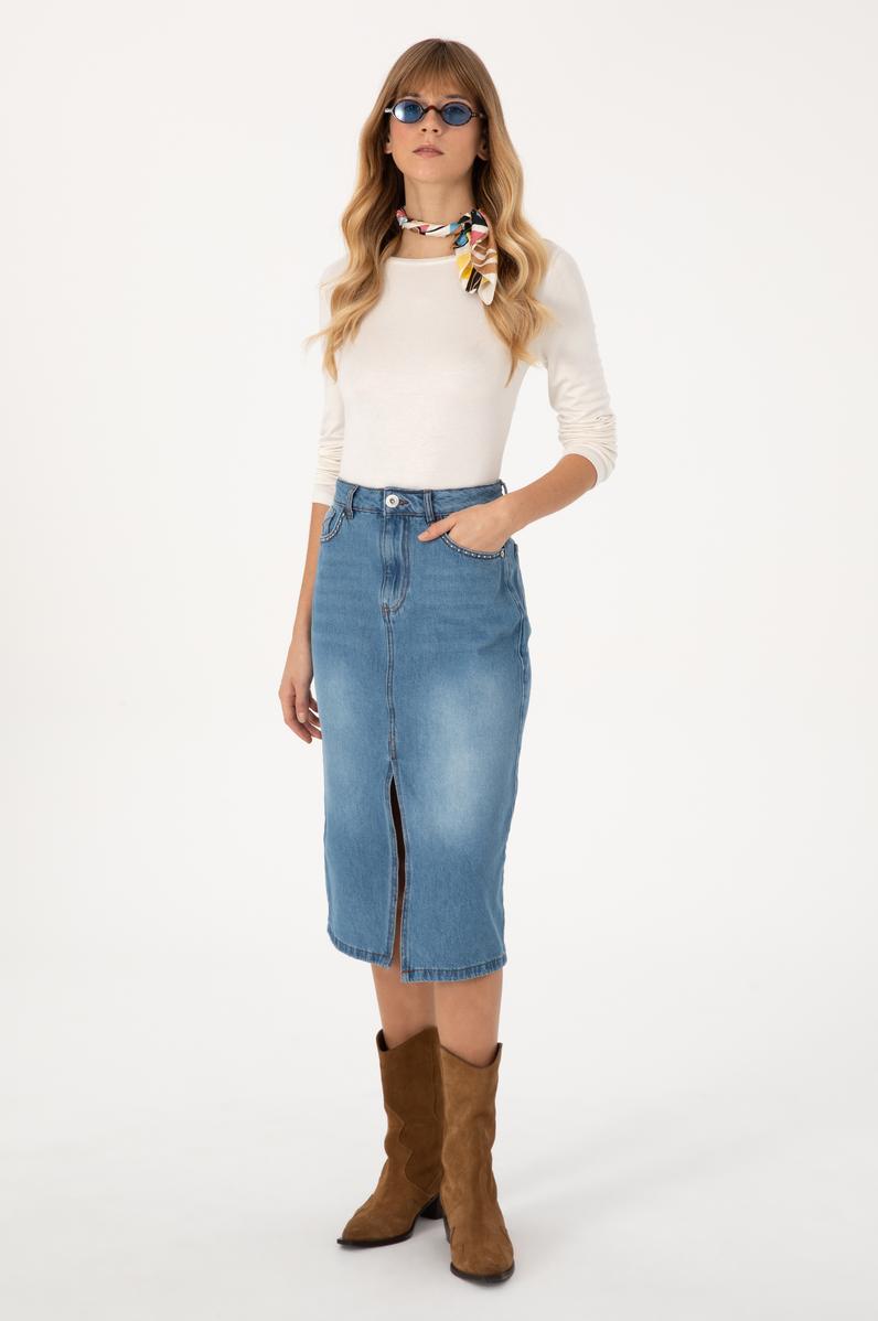 Kadın Mavi Jean Etek