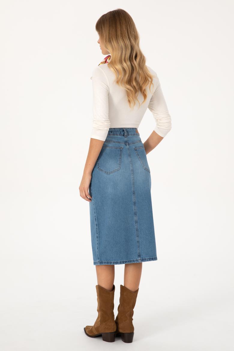 Kadın Mavi Jean Etek - 50309424012