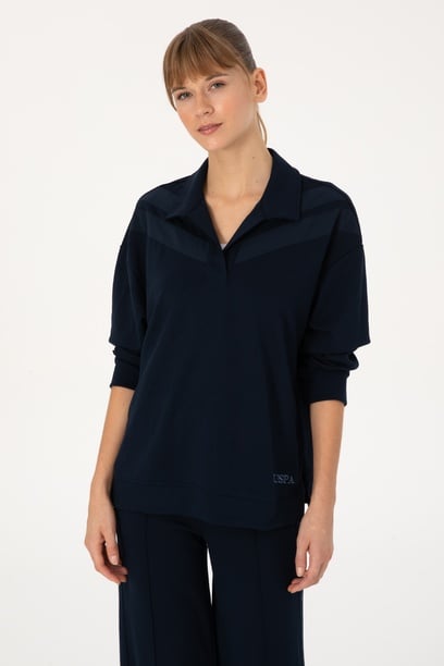 Kadın Lacivert Polo Yaka Sweatshirt