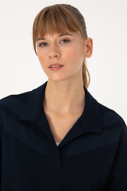 Kadın Lacivert Polo Yaka Sweatshirt
