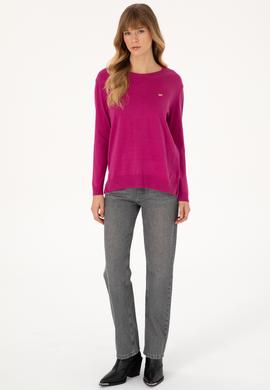 Kadın Pembe Bisiklet Yaka Basic Kazak - 50313579062