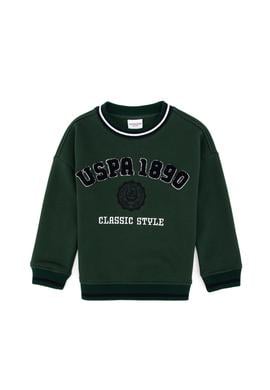 Erkek Çocuk Koyu Yeşil Bisiklet Yaka Şardonlu Sweatshirt - 50308542019