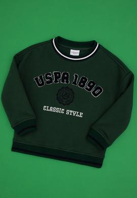 Erkek Çocuk Koyu Yeşil Bisiklet Yaka Şardonlu Sweatshirt - 50308542019