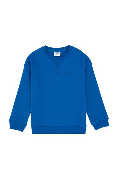 Erkek Çocuk Saks Bisiklet Yaka Basic Sweatshirt
