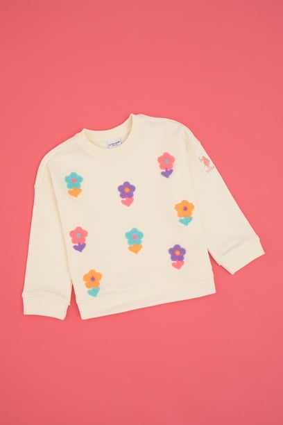 Kız Çocuk Bisiklet Yaka Krem Sweatshirt