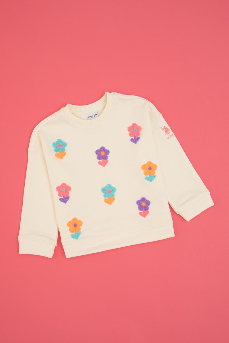 Kız Çocuk Bisiklet Yaka Krem Sweatshirt