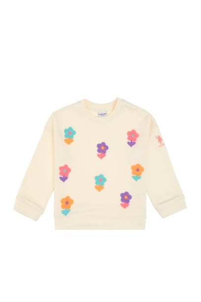 Kız Çocuk Bisiklet Yaka Krem Sweatshirt