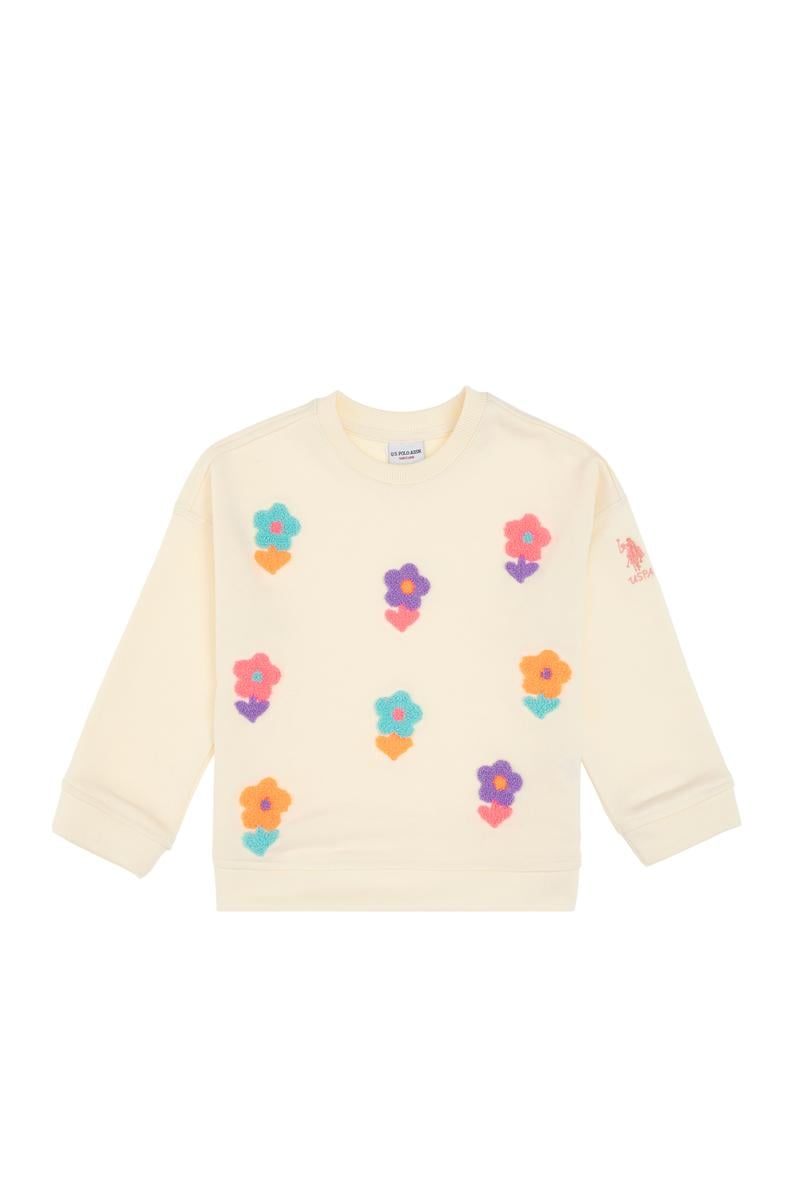 Kız Çocuk Bisiklet Yaka Krem Sweatshirt