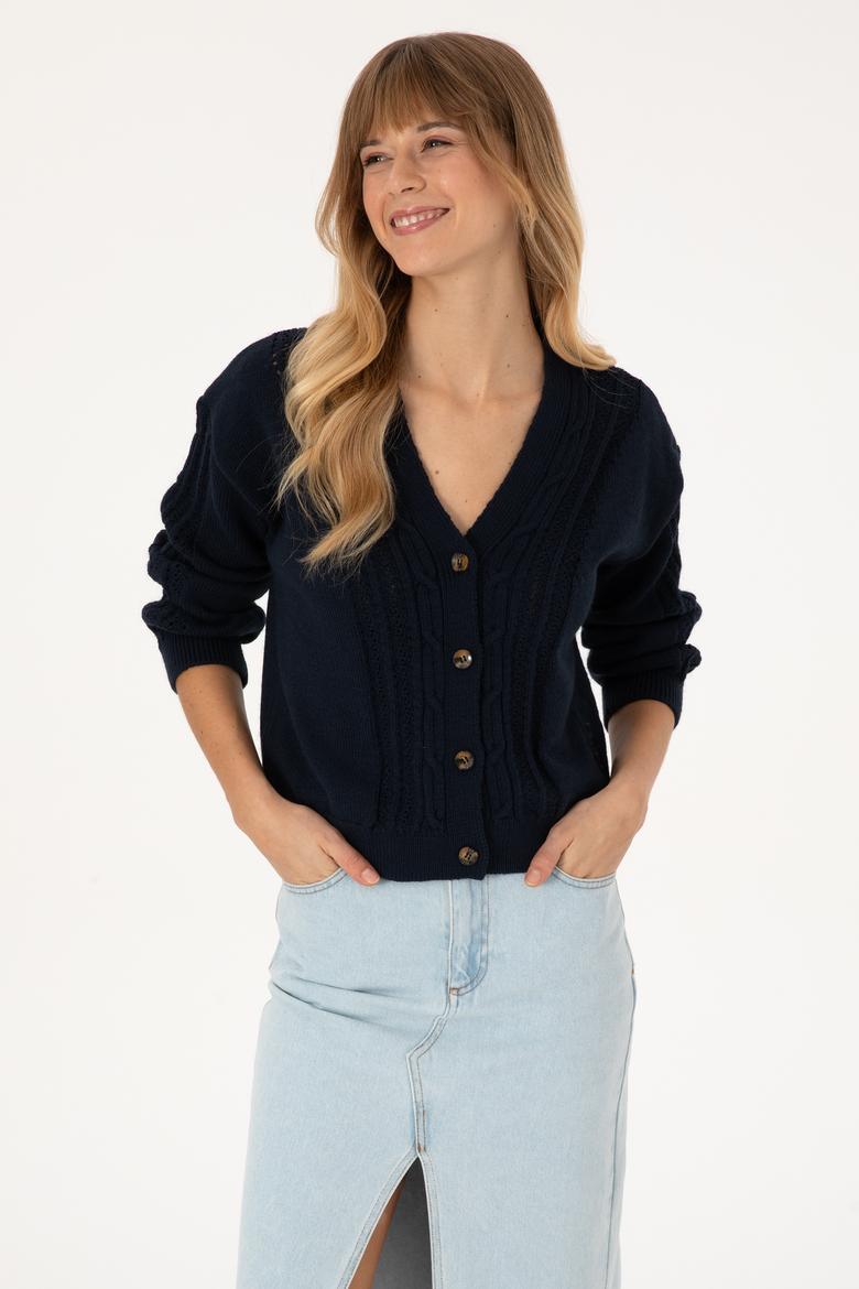 Kadın Açık Lacivert Triko Hırka - 50309657020