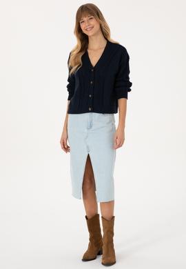 Kadın Açık Lacivert Triko Hırka - 50309657020