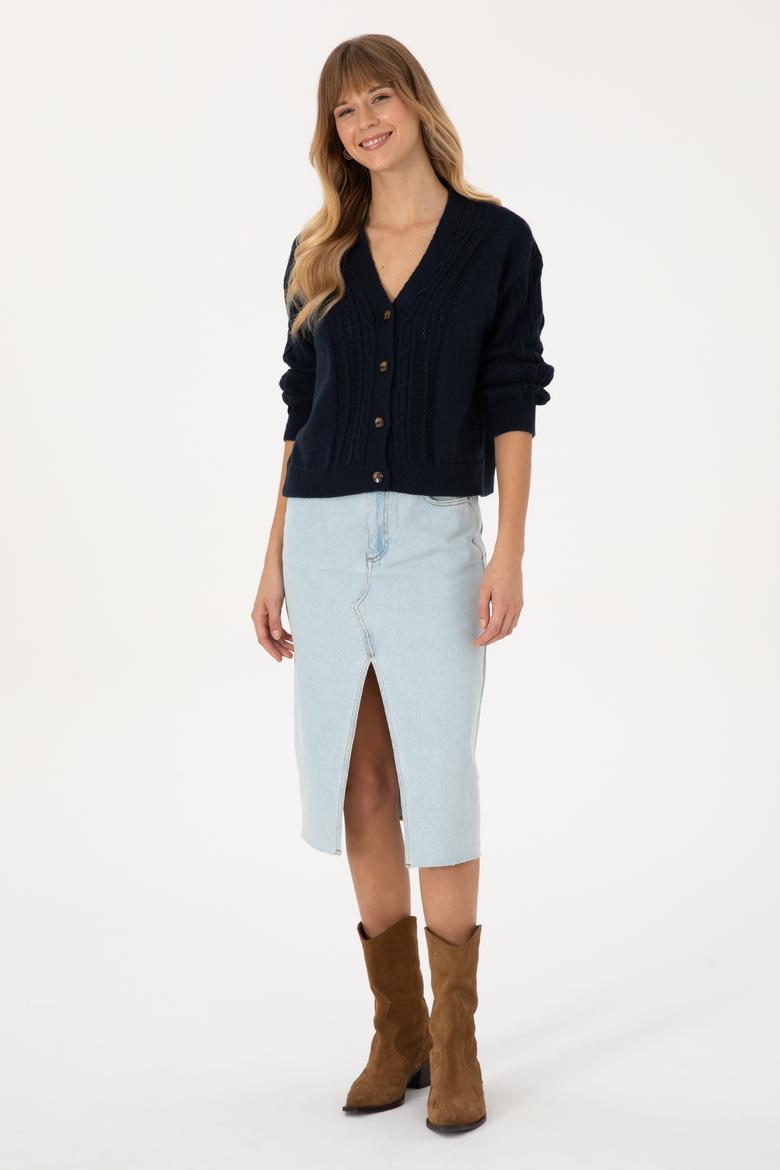 Kadın Açık Lacivert Triko Hırka - 50309657020