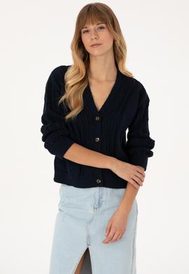 Kadın Açık Lacivert Triko Hırka - 50309657020