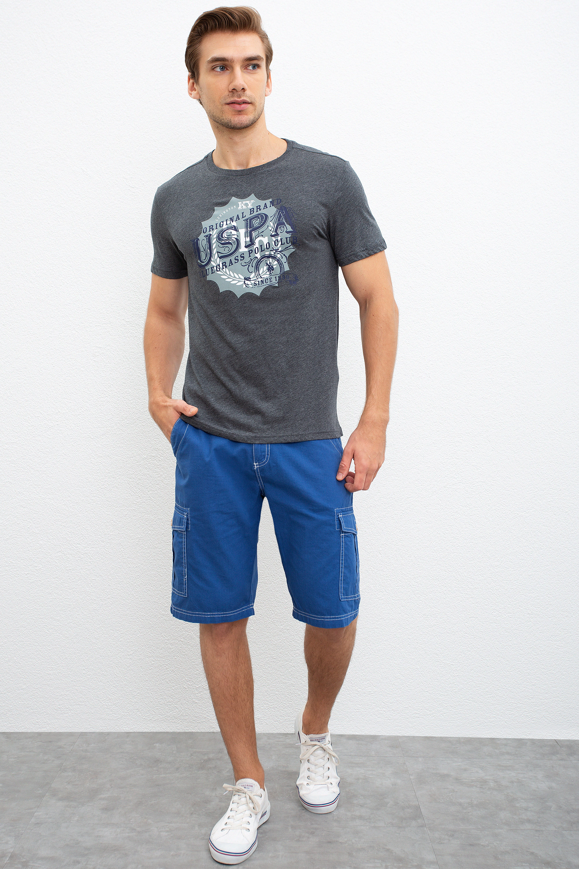 Erkek Koyu Gri Melanj Bisiklet Yaka T-Shirt - 50213569002