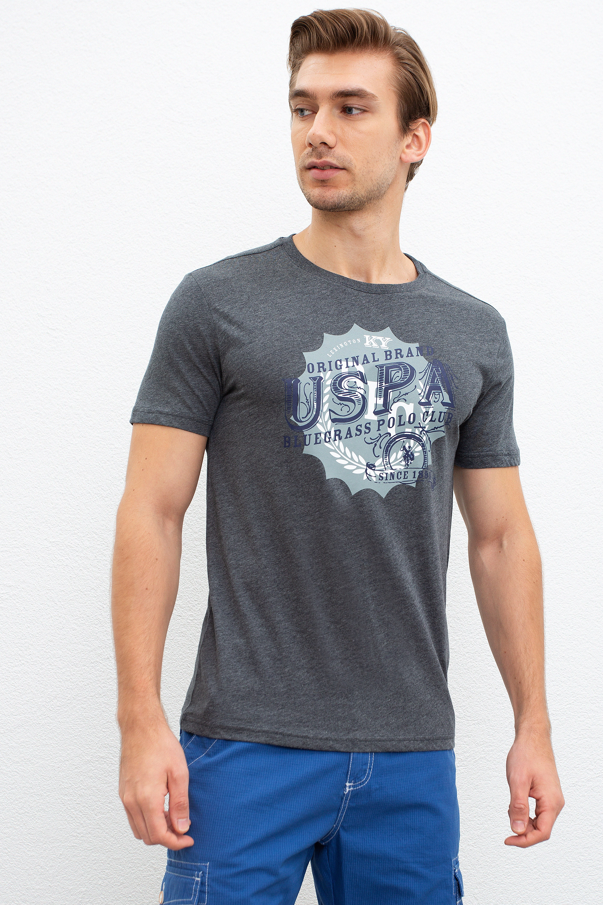 Erkek Koyu Gri Melanj Bisiklet Yaka T-Shirt