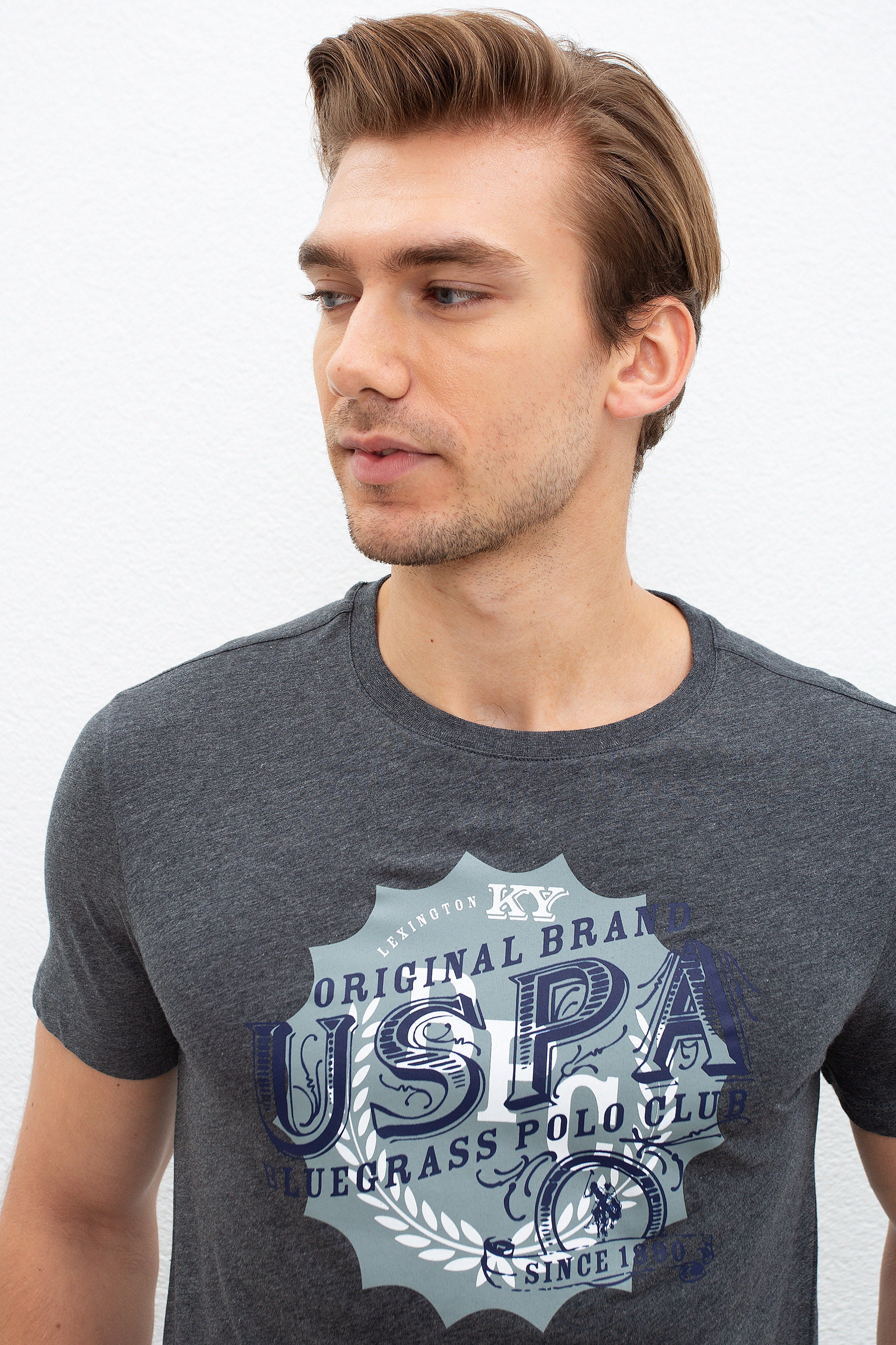 Erkek Koyu Gri Melanj Bisiklet Yaka T-Shirt - Image 2