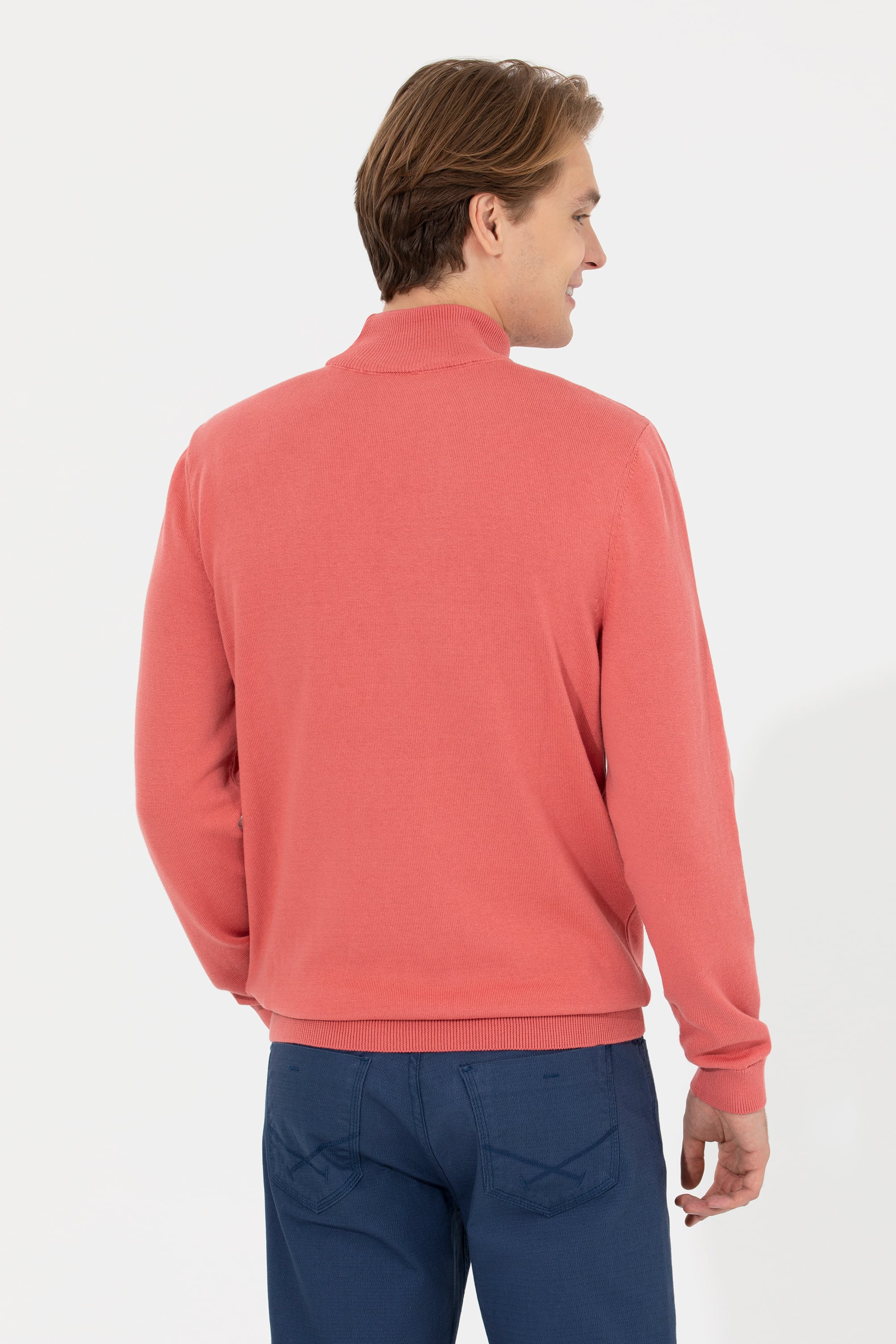 Erkek Kiremit Balıkçı Yaka Basic Triko Kazak - 50237006106