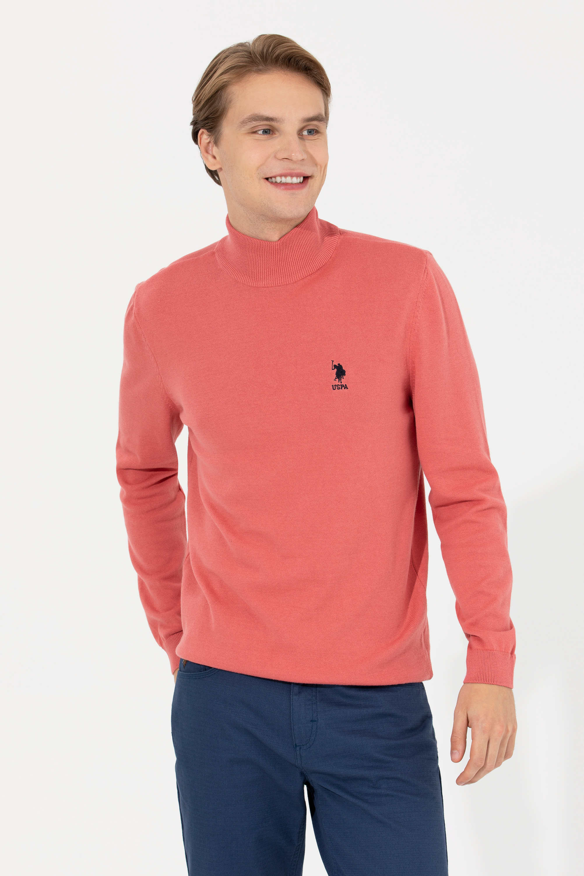 Erkek Kiremit Balıkçı Yaka Basic Triko Kazak - 50237006106