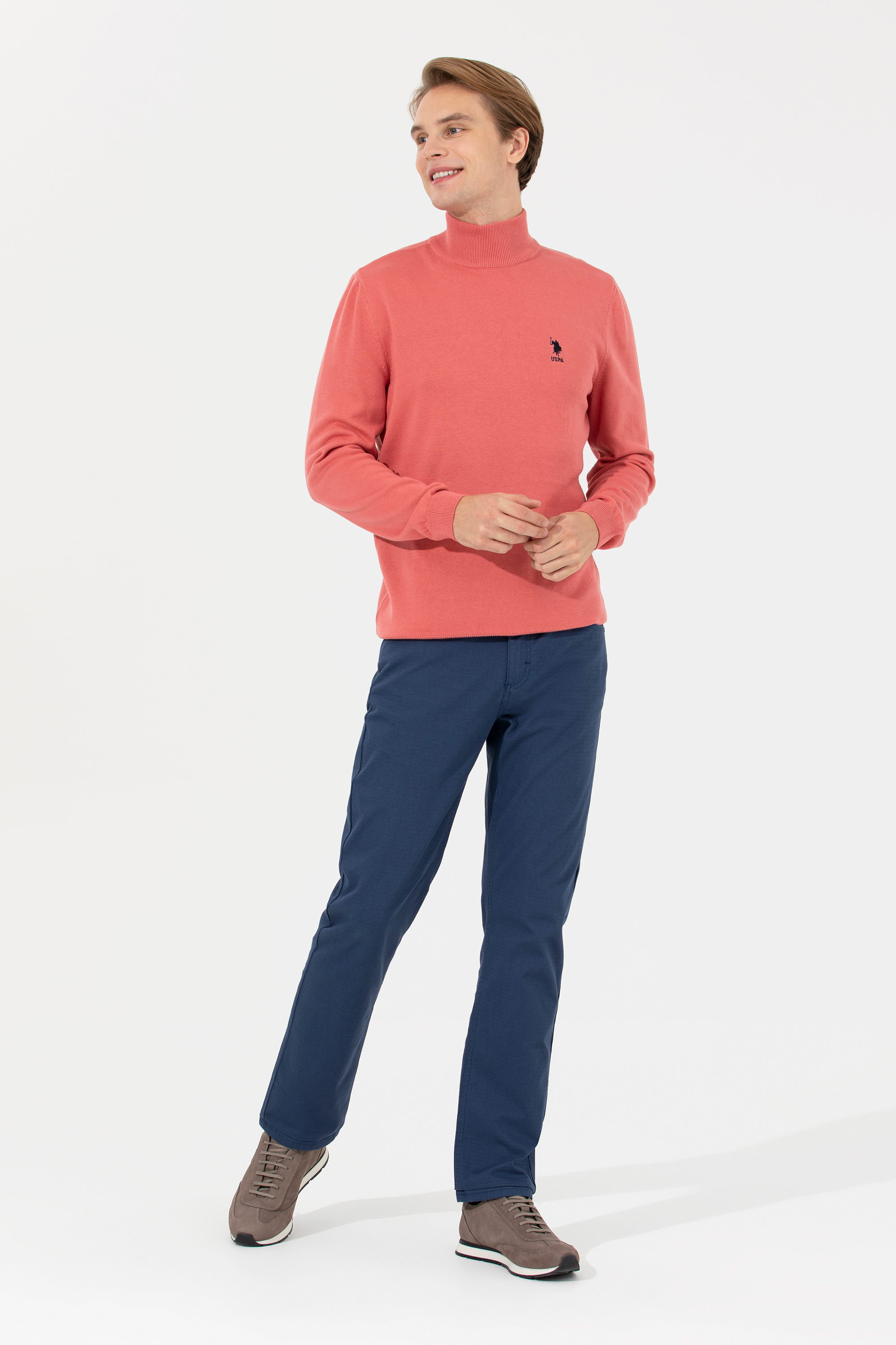 Erkek Kiremit Balıkçı Yaka Basic Triko Kazak - 50237006106