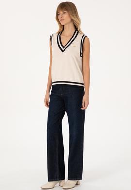 Kadın Krem V Yaka Süveter - 50297131003