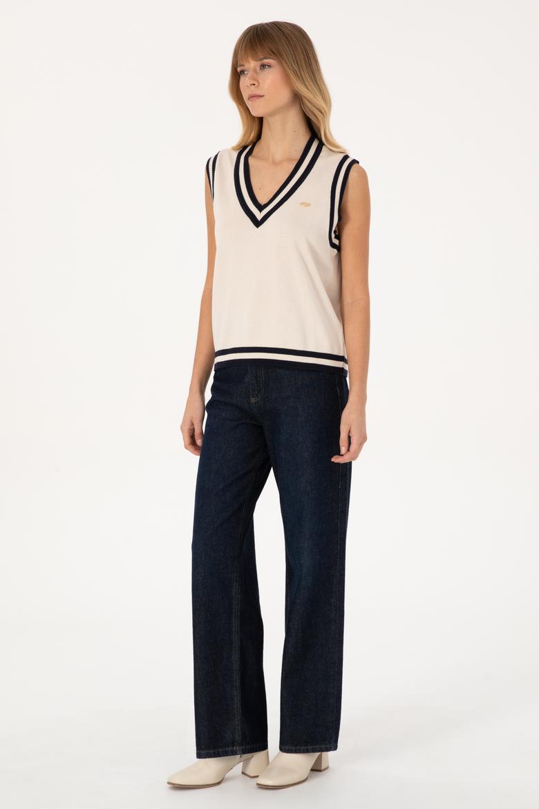 Kadın Krem V Yaka Süveter - 50297131003