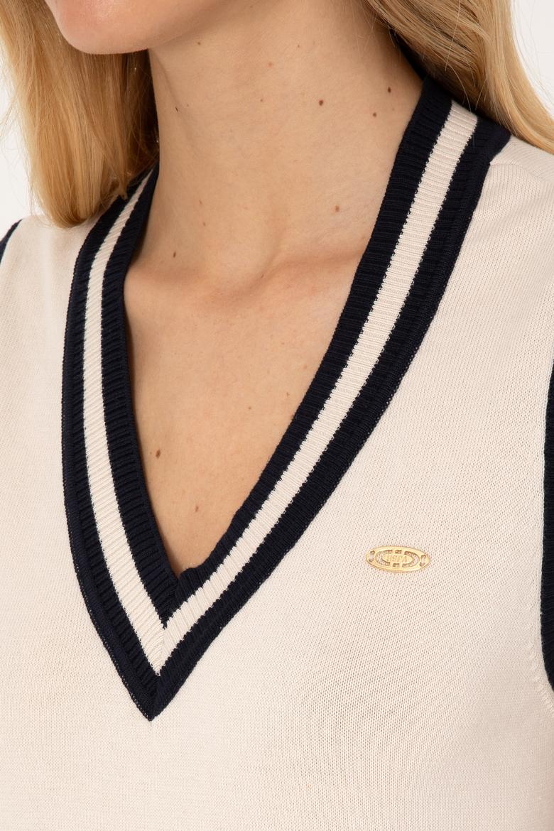 Kadın Krem V Yaka Süveter - 50297131003